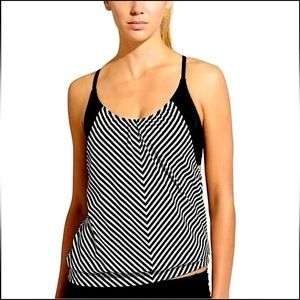 ATHLETA TOP ONLY!!! Black & White Slash Slice Blousy Racerback Tankini 34D/DD